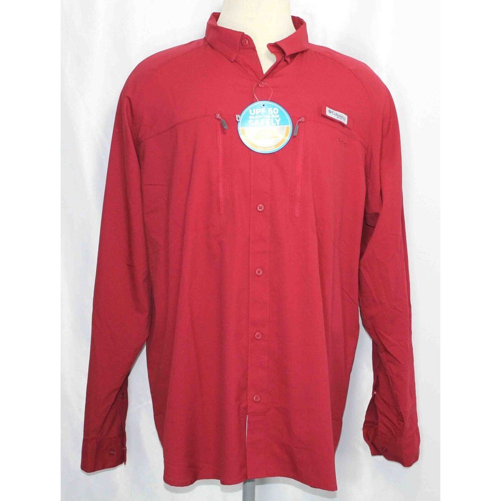 NEW Columbia‎ Terminal Tackle Red Long Sleeve Woven Shirt FM0059 Mens Size XL